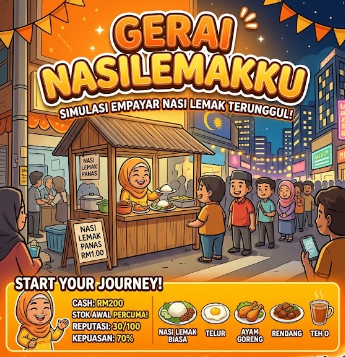 Game Simulasi Bisnes - Jana Empayar Nasi Lemak Korang Sendiri dalam Gerai Nasilemakku!